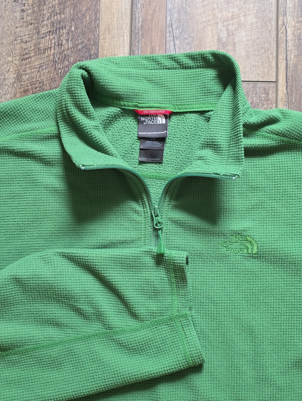 The North Face - Waffle Grid Fleece Quarter-Zip Pullover - L - Kelly Green